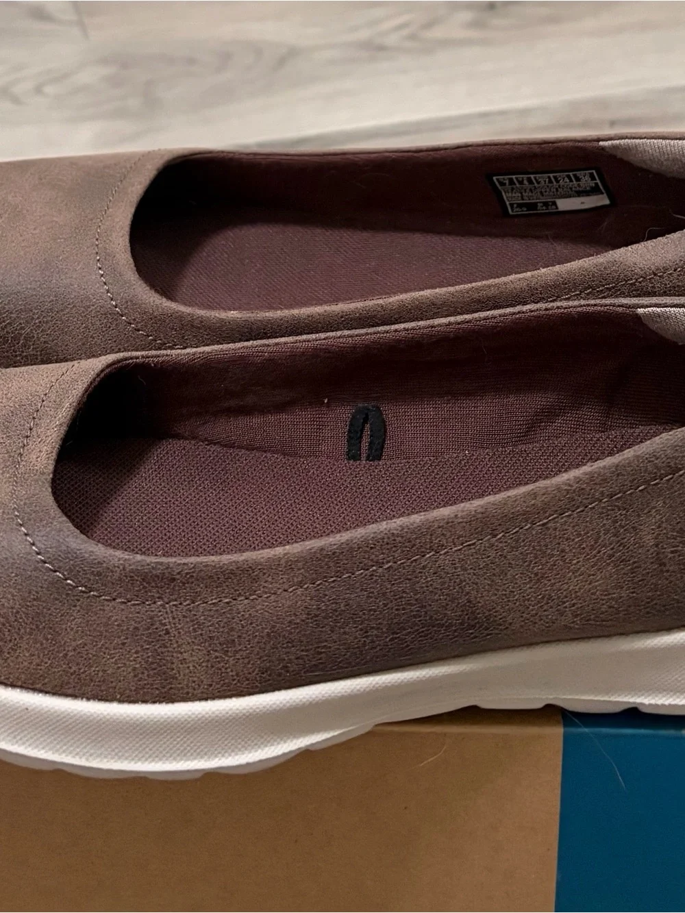 Skechers Brown Memory Foam Slip-On Flats with White Sole
